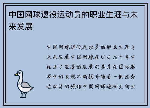 中国网球退役运动员的职业生涯与未来发展